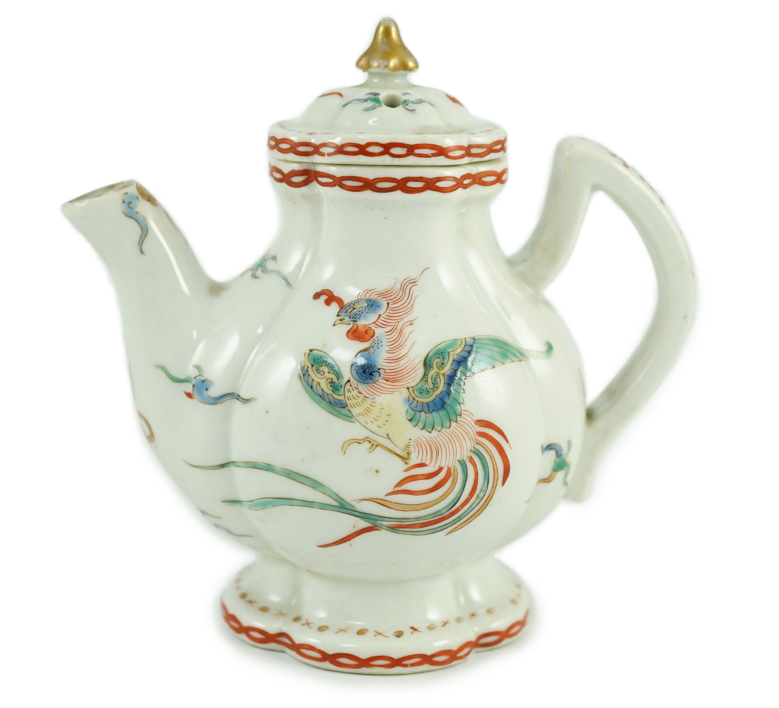 A small Japanese Arita kakiemon style water or teapot, possibly Edo period, 11 cms high, 10.8cm high